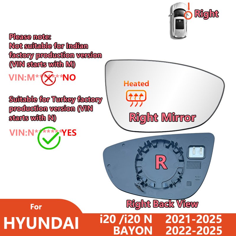 

Левое и правое стекло зеркала заднего вида для Hyundai i20/i20 N/BAYON 2021-2025 с подогревом/боковое стекло зеркала автомобиля/детали автомобильного дверного зеркала