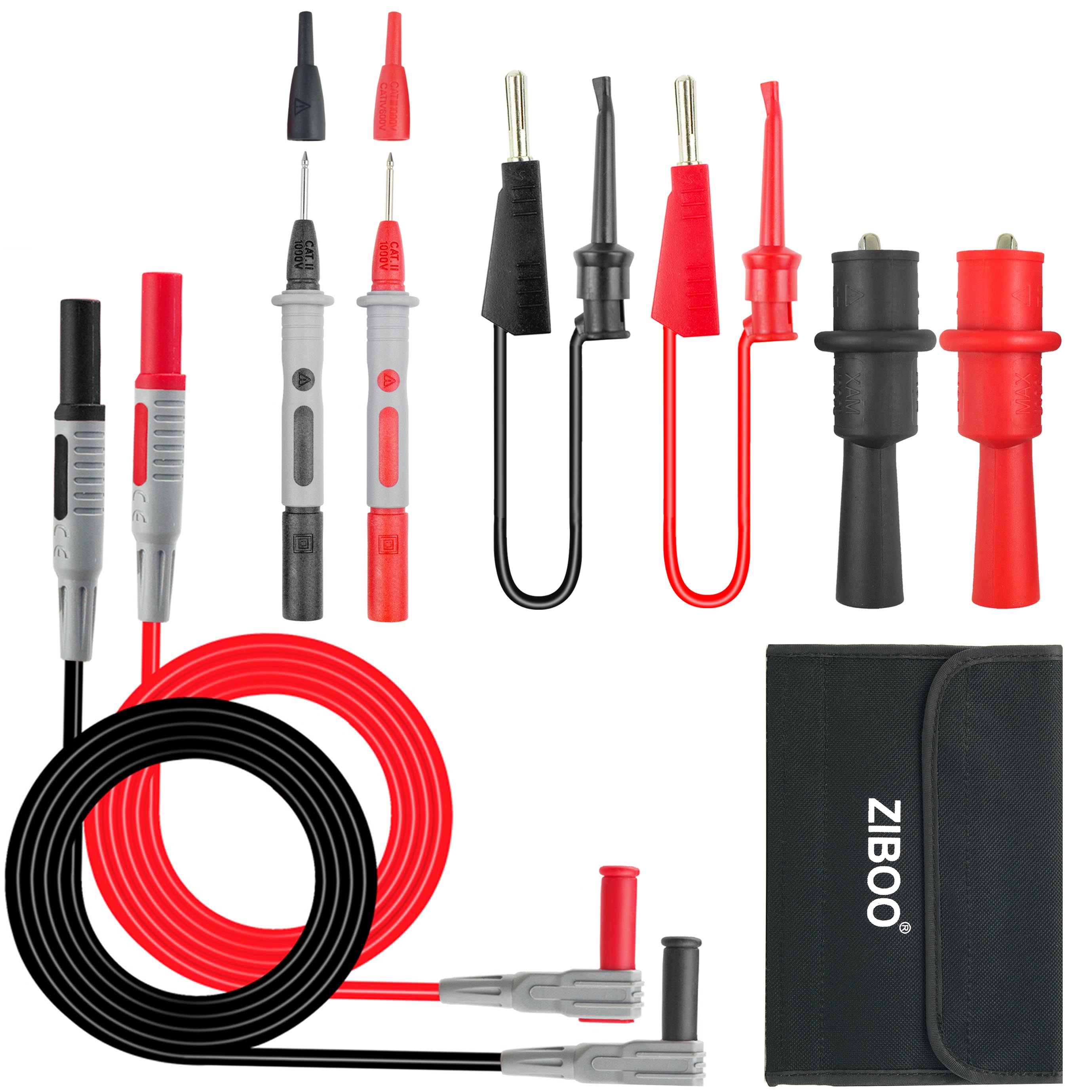 

ZIBOO KIT-11 мультиметр набор тестовых проводов зажимы аллигатора и плунжеры тест мини-Крючки тестовые зонды 1000V 10A CAT III & CAT IV 600V.