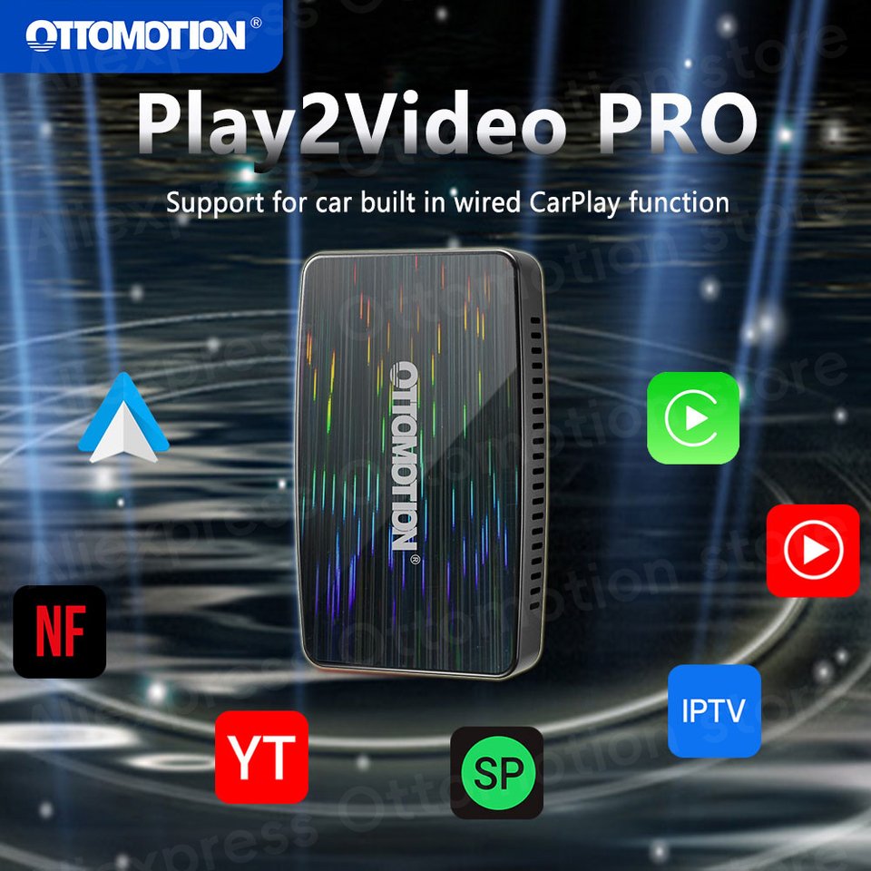 

Ottomotion Play2Video PRO для Youtube Netflix IPTV беспроводной CarPlay Android авто адаптер видеобокс для автомобильных аксессуаров 2024