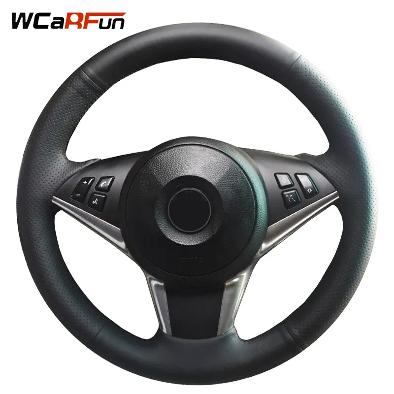 

WCaRFun черная искусственная кожа Чехол рулевого колеса автомобиля для BMW E63 630 E60 530d 545i 550i E64 645Ci E61 универсал 2005-2009