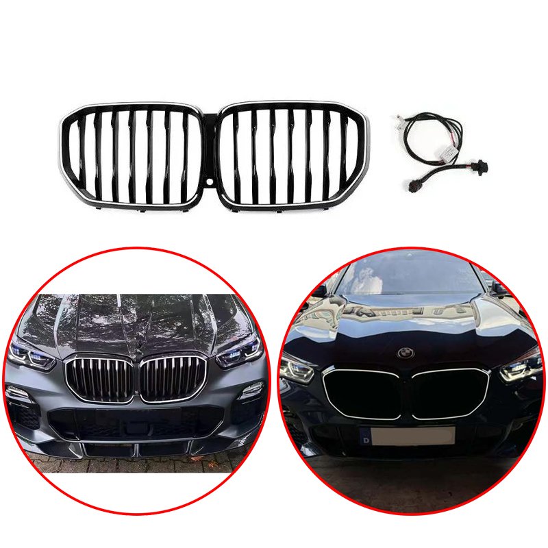 

Для BMW X5 G05 2019-2022 автомобильный Стайлинг гоночный гриль светодиодный однолинейный светящийся глянцевый черный передний бампер гриль аксессуары