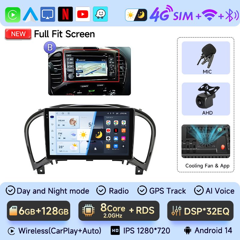 

Android 14 авто радио GPS стерео для Nissan JUKE 2010-2014 мультимедийный видеоплеер 4G Auto Carplay головное устройство 2Din SWC экран