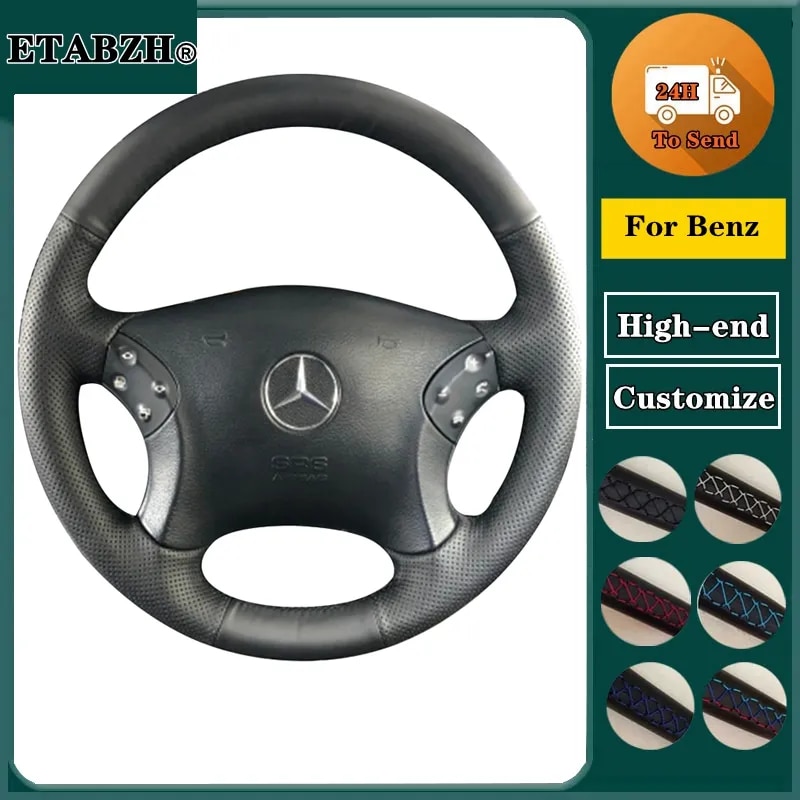 

Плетеная крышка рулевого колеса автомобиля для Mercedes Benz W203 C-Class 2001-2007 Кожа из микрофибры Автомобильные аксессуары Рулевое управление Обертка