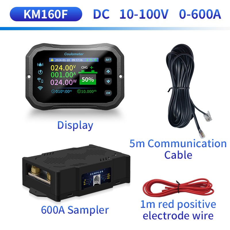 

Куломный измеритель KM160F с Wi-Fi, высокоточное двунаправленное Обнаружение тока, отображает напряжение и мощность аккумулятора для RV и EV.