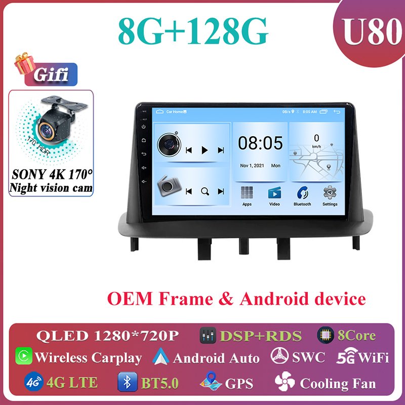 

2 Din Android 14 Автомобильный радиоприемник Мультимедийный видеоплеер для Renault Megane 3 Fluence 2008-2014 Навигация GPS Carplay Auto DVD RDS
