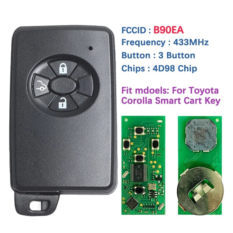 

Умный ключ CN007302 с 3 кнопками на вторичном рынке для Toyota Corolla Auris Rav4 Yaris 2006 + пульт дистанционного управления 89904-52071 B90EA 433 МГц ASK 4D98 чип