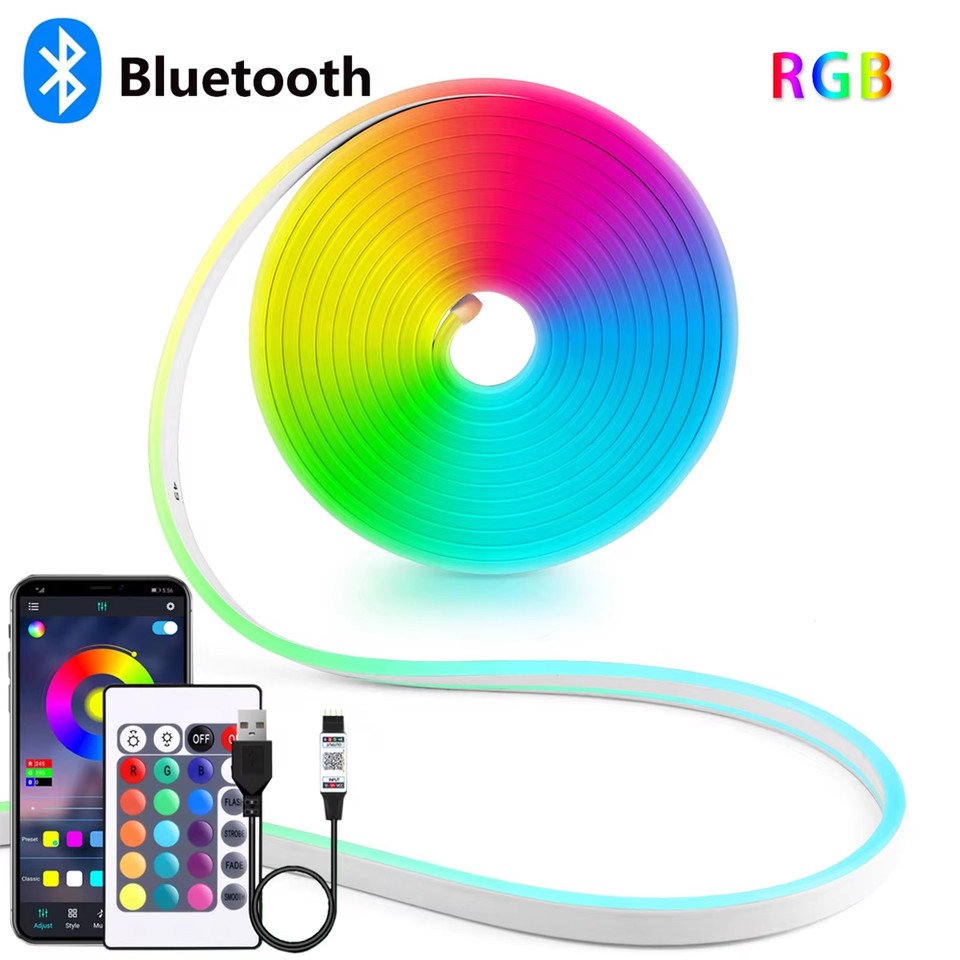 

DC5V USB RGB Неоновая светодиодная лента 1/2/3/5M IP65 Водонепроницаемая неоновая лента Приложение Bluetooth и пульт дистанционного управления для неонового декоративного освещения