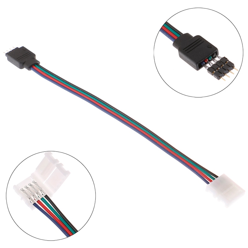 

1 шт. 15 см 5050 RGB 4-контактный светодиодный ленточный светильник, коннекторы для адаптера питания 4 проводника 10 мм Широкий разъем