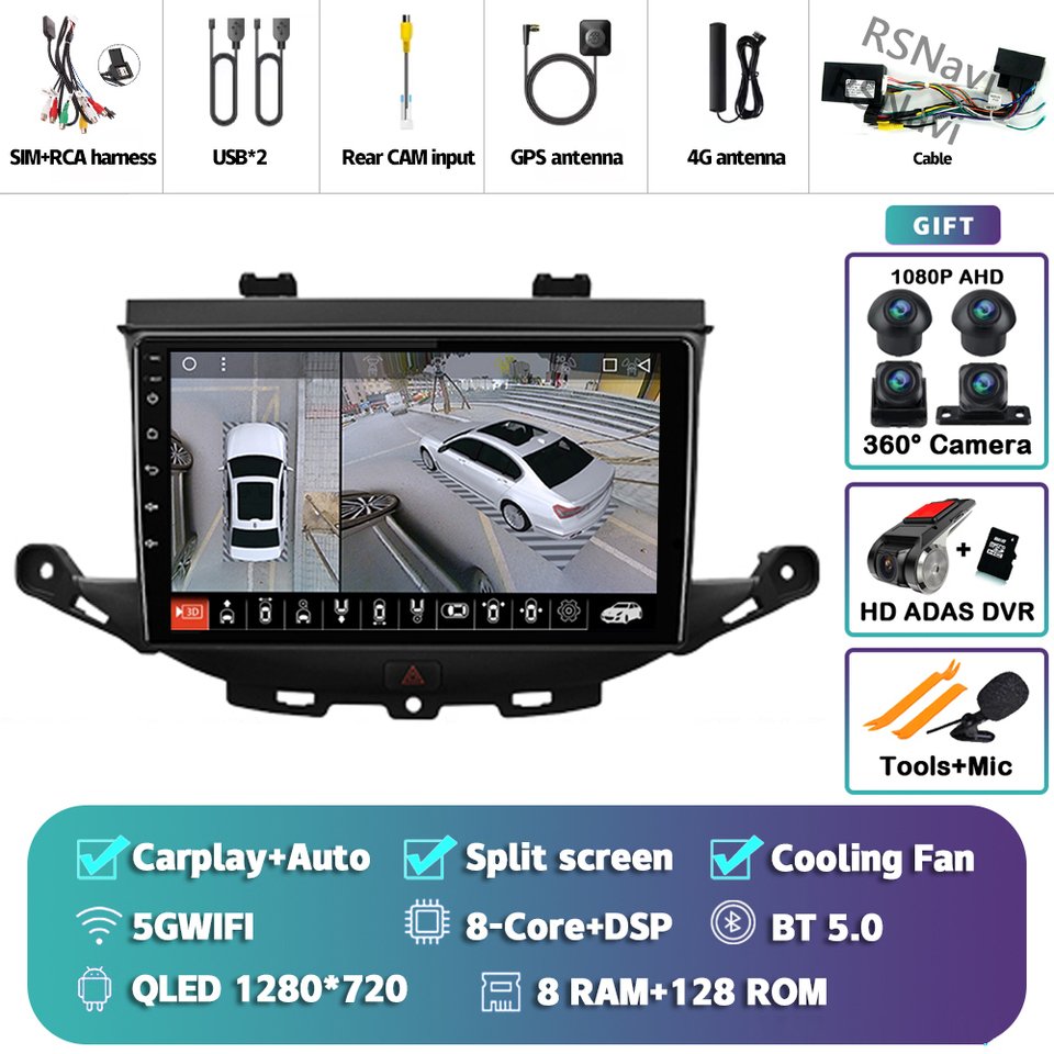 

Android 14 Carplay Auto для Opel Astra K 2015 2016-2022 Автомобильный радиоприемник GPS-навигация Видеоплеер 2 Din Стерео WIFI + 4G Мультимедиа