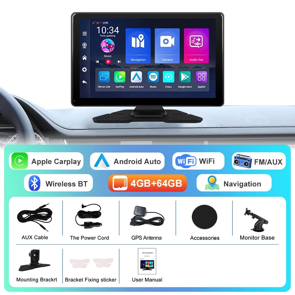 

Podofo Android 13 CarPlay портативный умный плеер 9 "Carplay Android автомобильный монитор навигатор GPS WIFI Airplay экран приборной панели