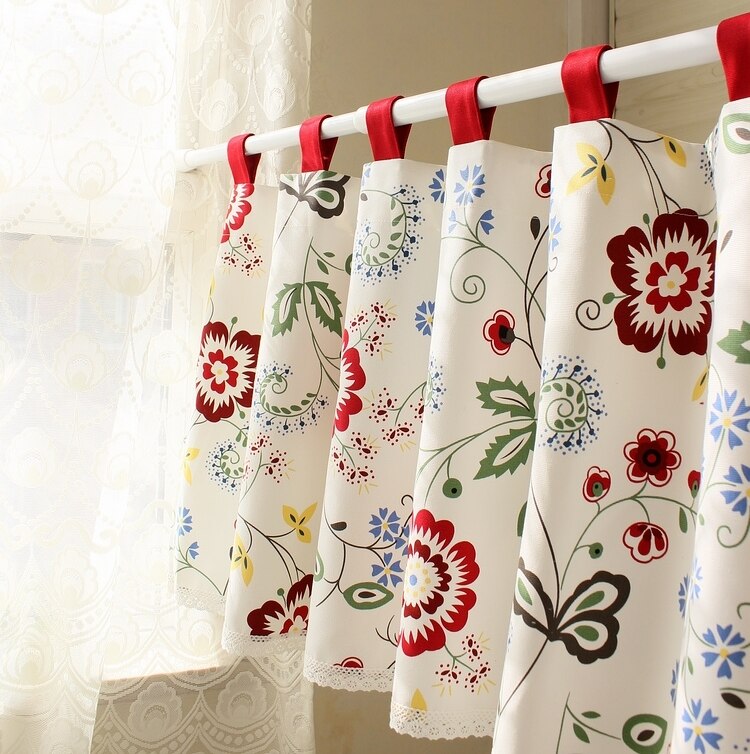 

Хлопковые занавески Yvonicky, красные, короткие