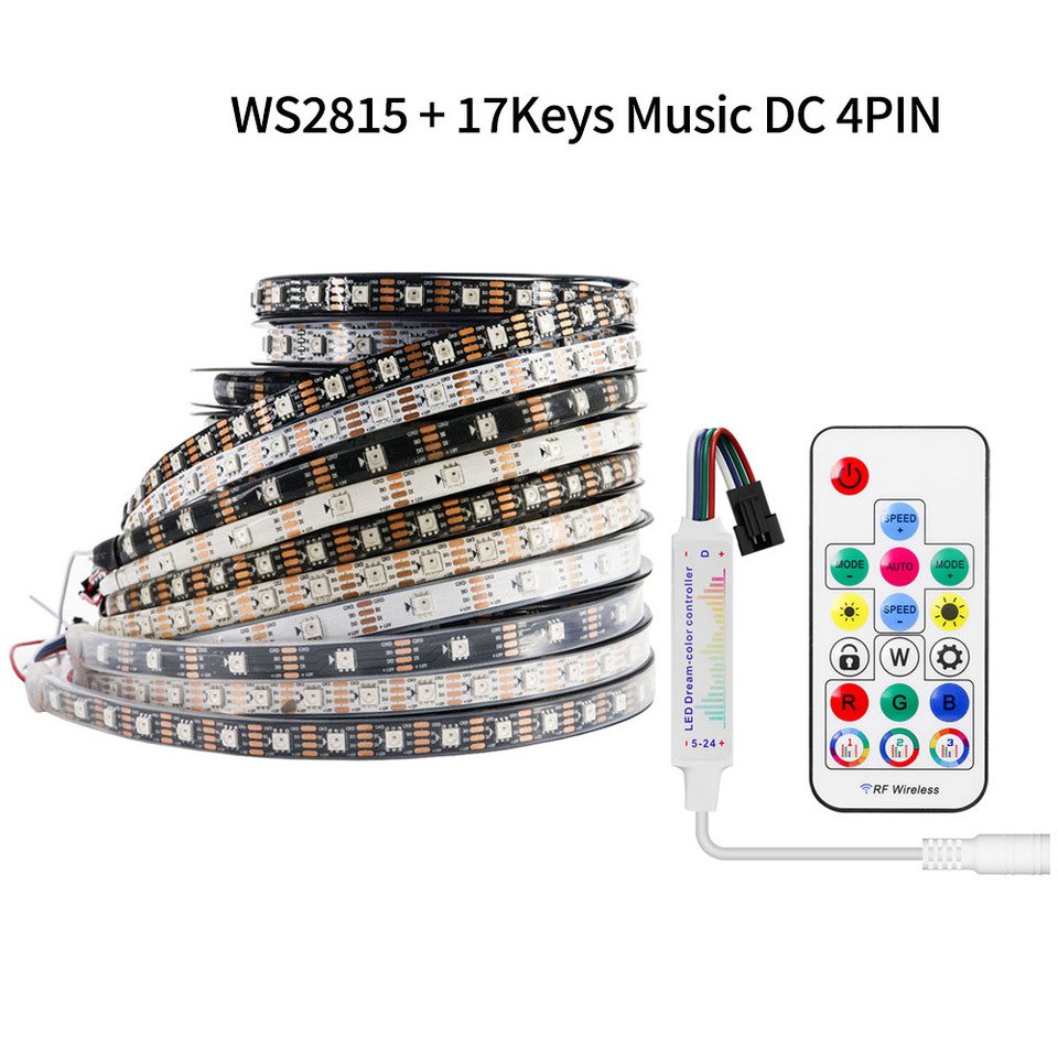 

Xnbada WS2815 Светодиодная лента RGB 30/60/144 LED/м с контроллером 14/17/21 клавиш DC12V