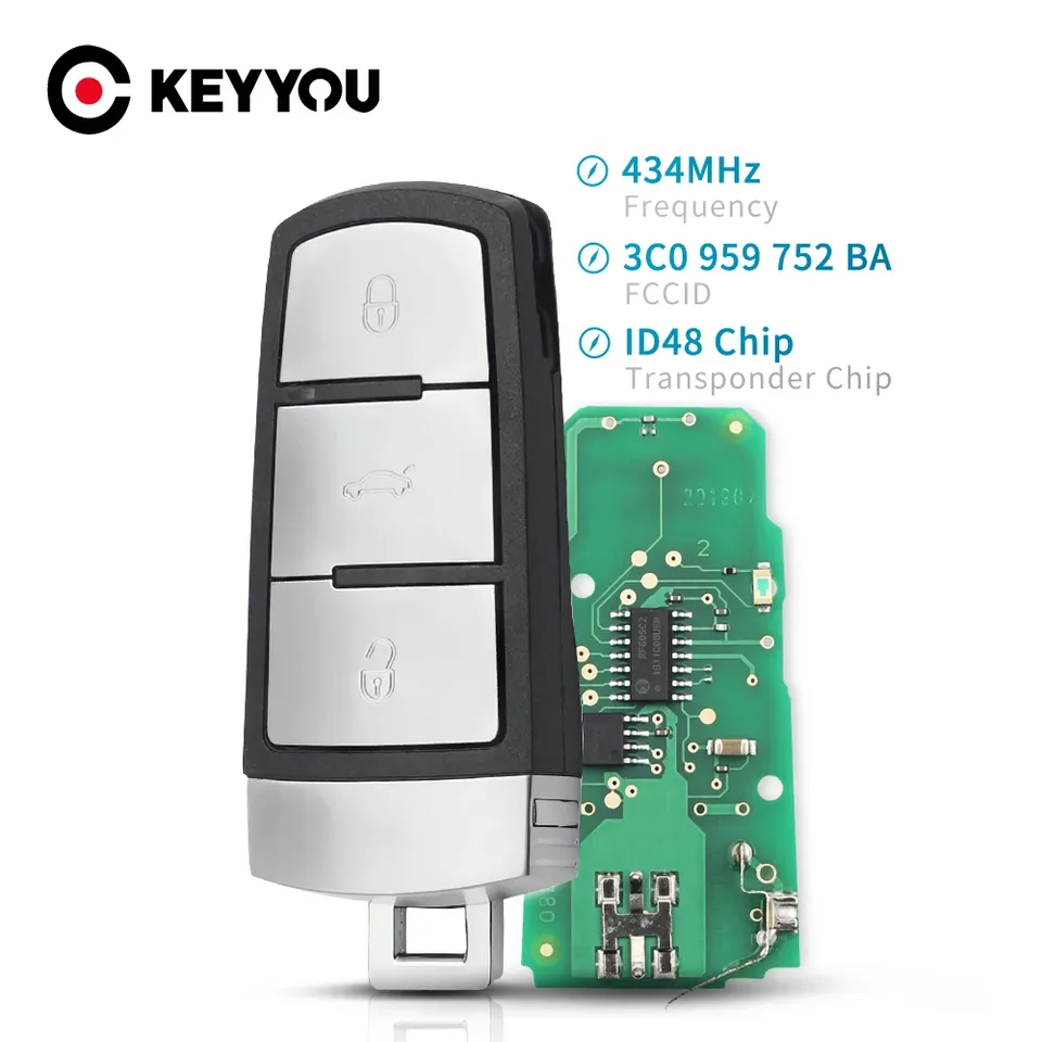 

KEYYOU 3-кнопочный откидной смарт-автомобильный дистанционный брелок с чипом ID48 3C 0959752 BA 433MHZ ID48 для VW Passat B6 3C B7 Magotan CC