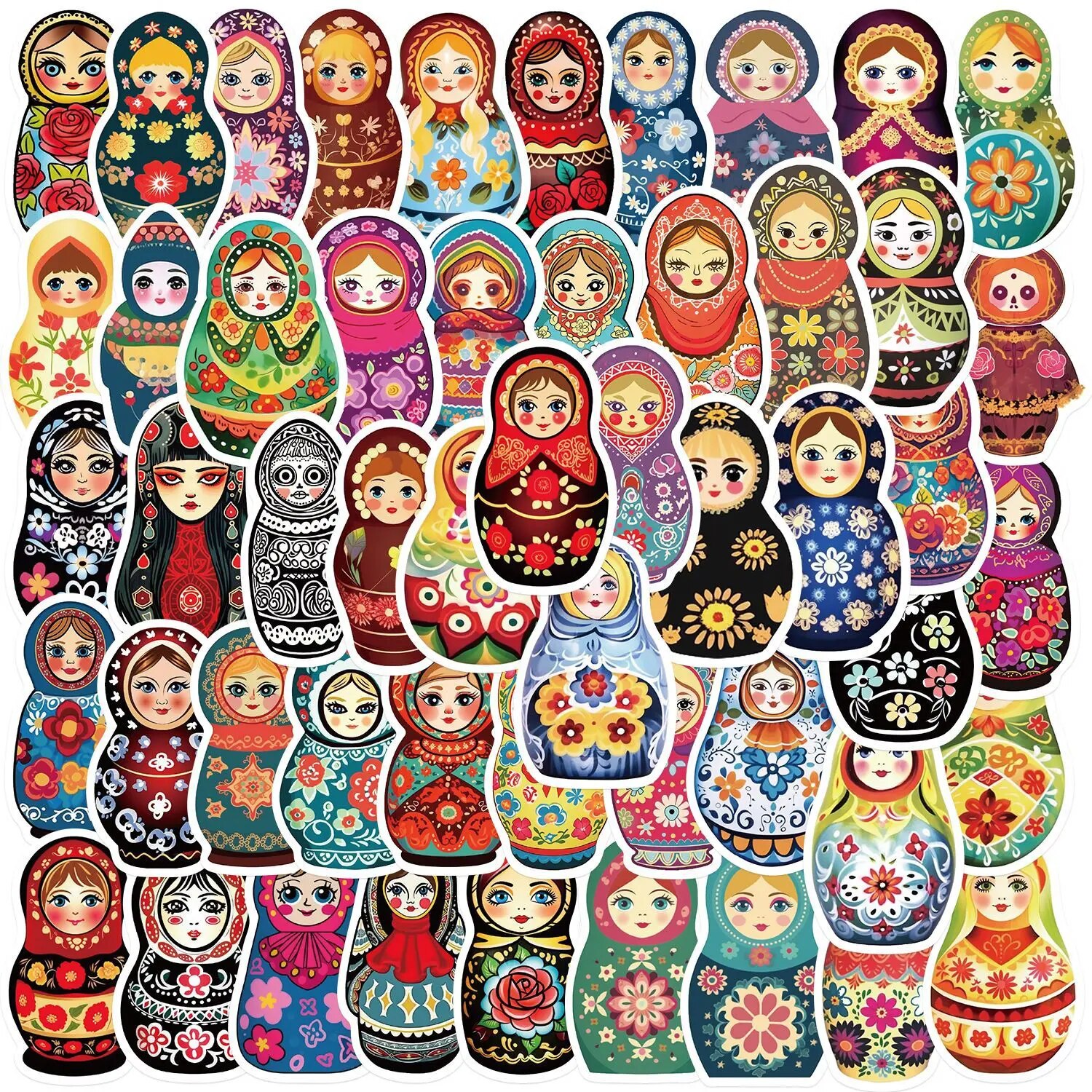

50 шт./партия, водонепроницаемые наклейки для кукол-матрешек