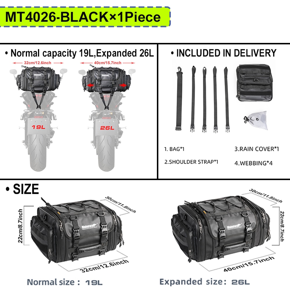 

Мотоциклетная сумка Rhinowalk 19L-32L/40L-60L, водонепроницаемая ПВХ, большая вместительная седельная сумка на заднее сиденье, уличный дорожный багаж, 2 размера