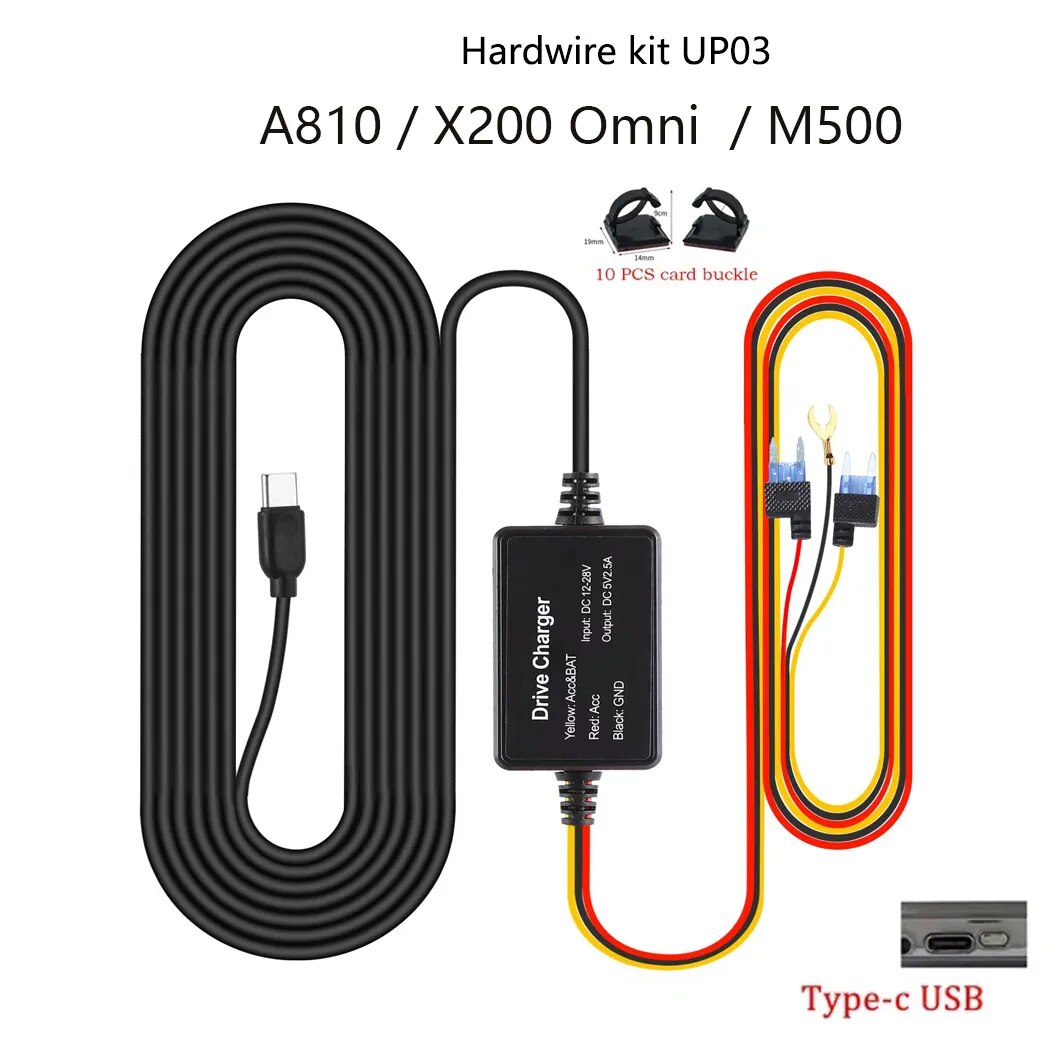 

Комплект для 70mai Hardwire UP03, только порт Type-c для 70mai A810 X200 Omni M500, 24-часовой парковочный монитор, линия питания