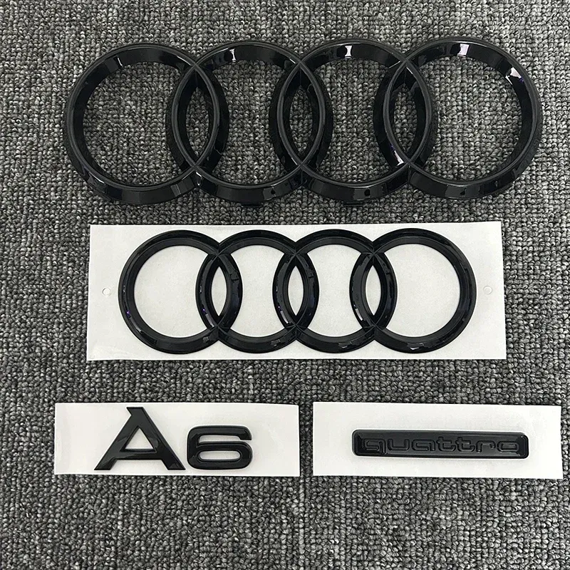 

4-кольцевой логотип для AUDI A6 2020-2023, глянцевый черный автомобильный капот из АБС-пластика, передний капот, решетка, задняя эмблема багажника, автомобильные аксессуары Quarrto