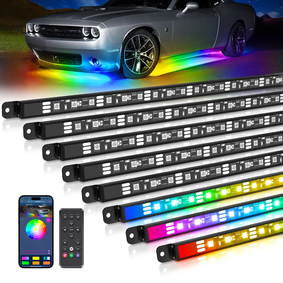 

MICTUNING N8 Автомобильные подсветные полосы RGBW LED, многоцветные световые полосы для наружного днища, беспроводное приложение и пульт дистанционного управления с двойным управлением