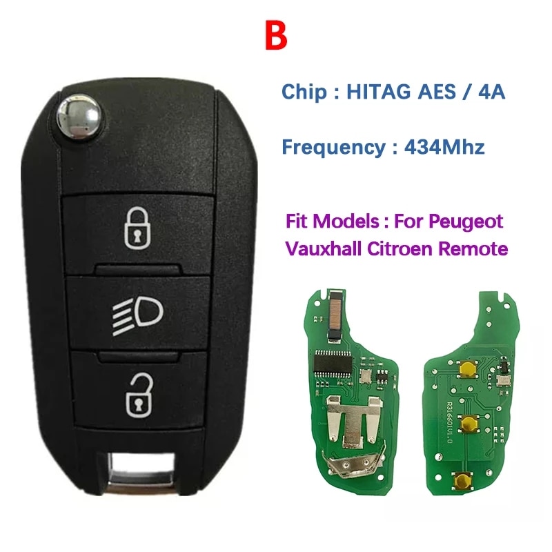 

CN 009052 Для Peugeot флип-ключ 4A NCF чип 3008 Expert 2017-2019 Citroen HUF8435 433 МГц дистанционный 3-кнопочный смарт-ключ