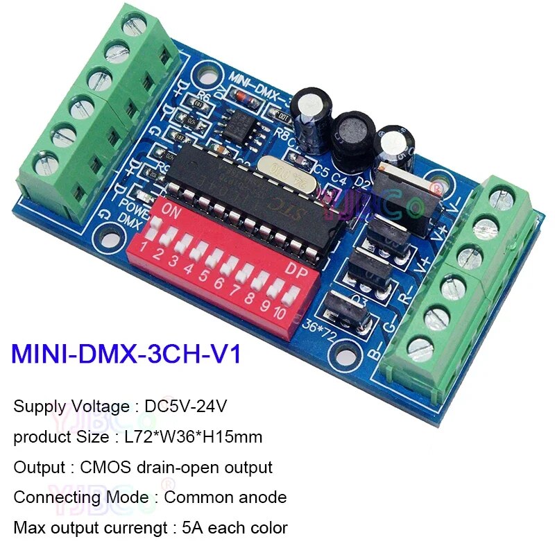 

RGB контроллер DMX512 MINI-DMX-3CH-V1
