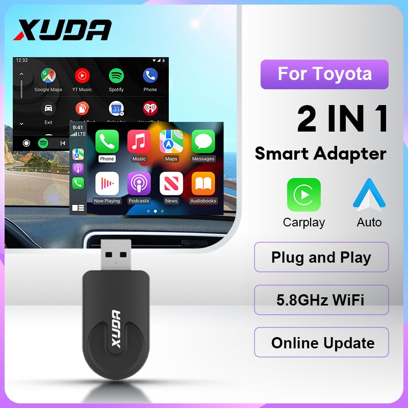 

2024 Xuda 2-в-1 Беспроводной Android Carplay Адаптер Для Toyota Rav4 Camry Corolla Crown Highlander Tacoma Prius-подключение ...
