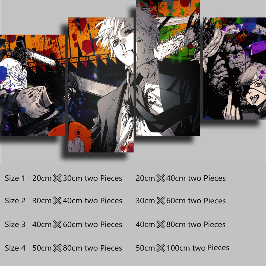 

Картины на холсте Chainsaw Man 4 шт.