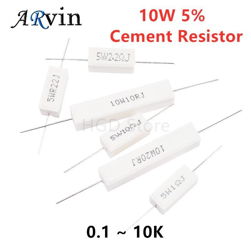 

10 шт., 10 Вт, 5% цементный резистор, сопротивление мощности 0,1 ~ 10 К 0,1R 0,5R 10R 50R 0,22 0,33 0,5 1 2 5 8 10 15 20 25 30 100 1K 2K 3K Ом