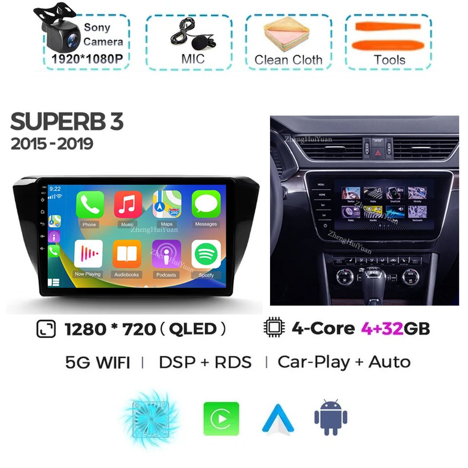 

Android 14 Carplay Auto для Skoda Superb 3 2015-2019 Автомобильный радиоприемник Мультимедийный видеоплеер Навигация GPS Без 2Din 2 Din DVD DSP