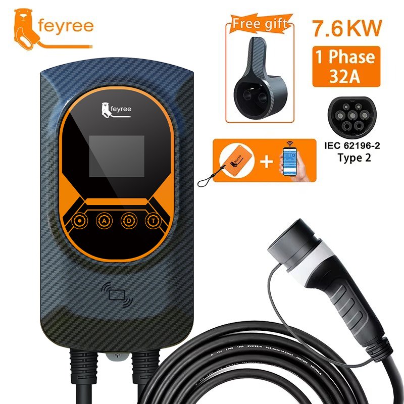 

EVSE Wallbox Type2 Кабель 32A 7.6KW Автомобильное зарядное устройство EV 11KW 22KW 3-фазная зарядная станция APP RFID-карты Управление для электромобиля