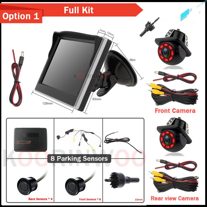 

Koorinwoo Автомобильные цифровые датчики парковки HD 8, ЖК-экран + передняя система Camara заднего вида для автомобилей, парктроник, автомобильные датчики