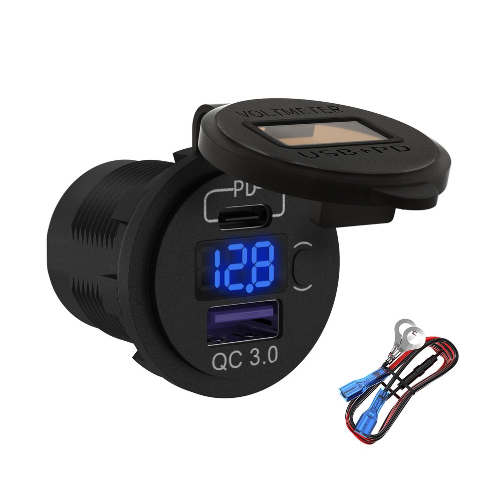 

Автомобильный Адаптер Прикуривателя С Двумя USB-портами, 12 В, 48 Вт, PD Type C И QC 3,0 С Вольтметром