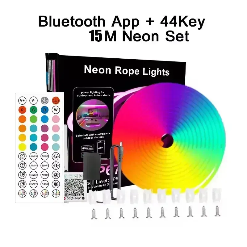 

Неоновая светодиодная лента постоянного тока 24 В RGB 15 м 30 м 10 м 5 метров Rgb Неоновая веревка Светодиодная лента Открытый водонепроницаемый Bluetooth Приложение Пульт дистанционного управления