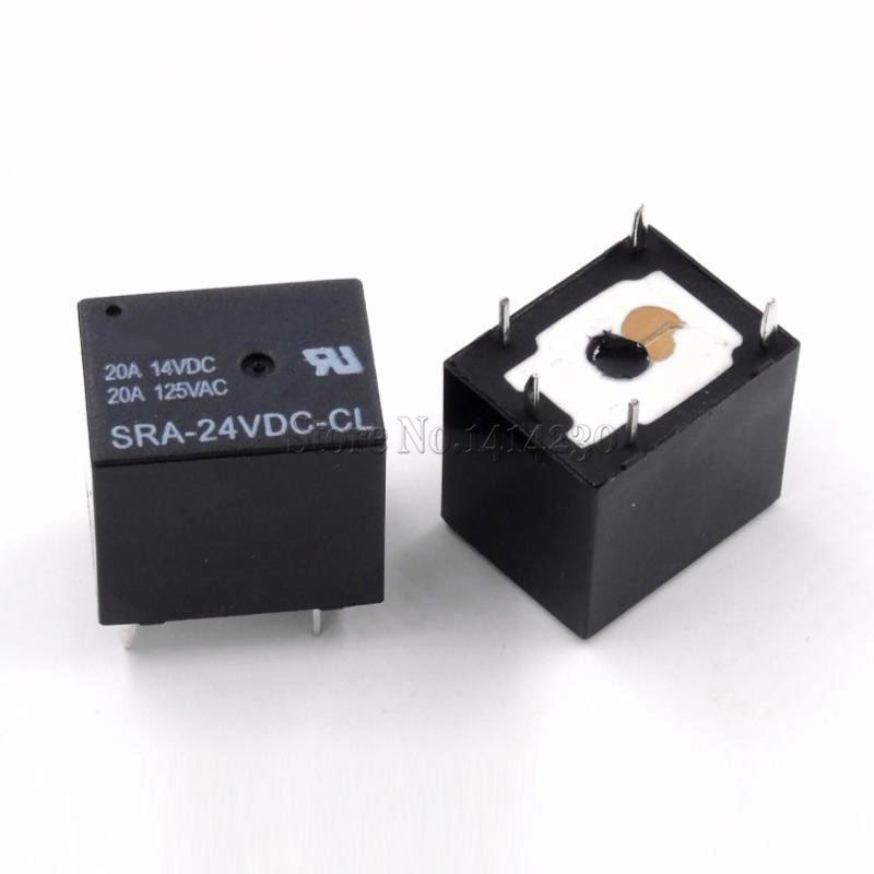 

10 шт., 24 В, 20 А, реле постоянного тока SRA-24VDC-CL, 5-контактный тип печатной платы, черное автомобильное реле