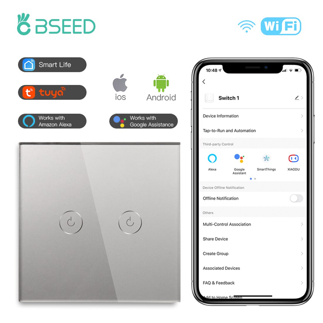 

Умные выключатели света BSEED WIF 1/2/3 клавиши