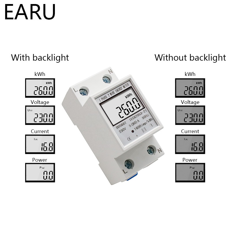 

EARUELECTRIC Energy Meter Однофазный электронный счетчик энергии 5-80A