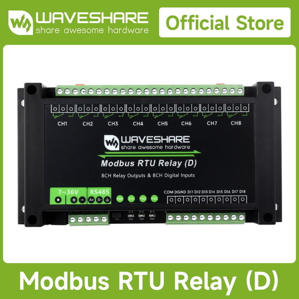 

Waveshare Modbus RTU 8-канальный релейный модуль