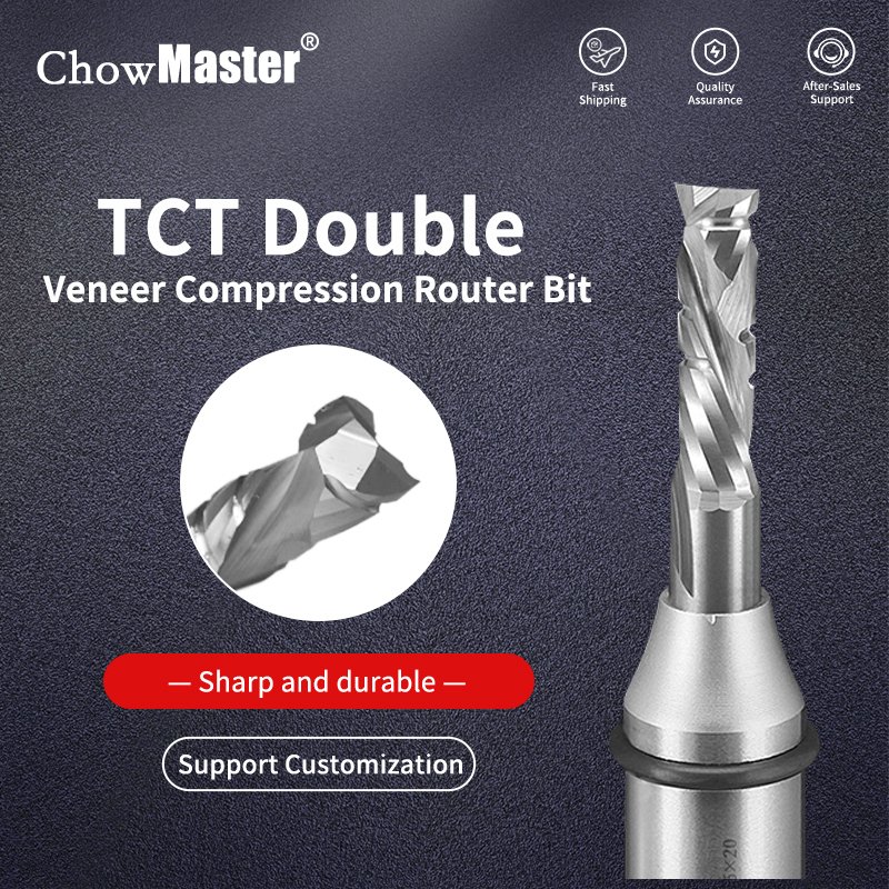 

CHOWMASTER TCT Прямая компрессионная фреза, резак для двойного шпона, хвостовик 12,7 мм, гравировальный резак вверх и вниз для дерева, МДФ