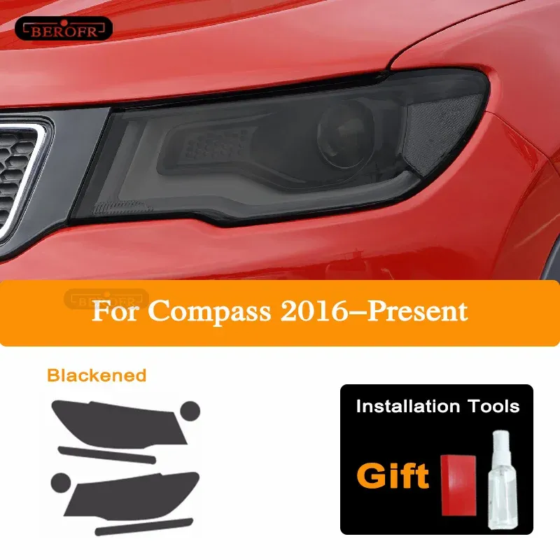 

Для Jeep Compass 2017 2018 2019 2020 Защитная затеняющая пленка для автомобильной фары дымчато-черная Прозрачная защитная наклейка из ТПУ