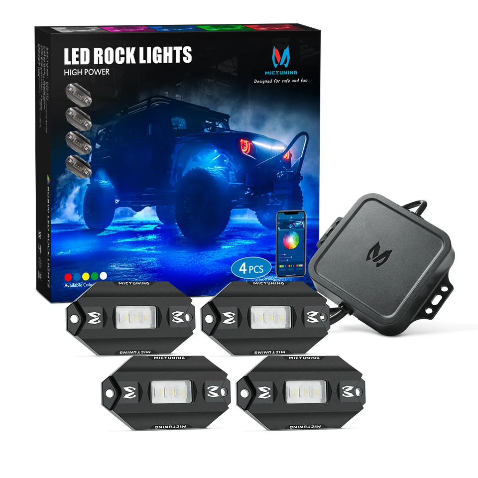 

MICTUNING RGBW LED Rock Lights Controller Дистанционный многоцветный неоновый светодиодный светильник, музыкальный режим - C1 4-контактный комплект многоцветного неонового светодиодного освещения