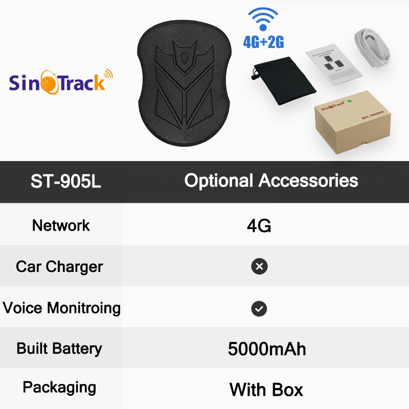

SinoTrack 4G 10000 мАч ST-905/ST-915 Водонепроницаемый GPS-трекер Автомобильный локатор Магнит Длительный режим ожидания Батарея Положение в реальном времени Приложение