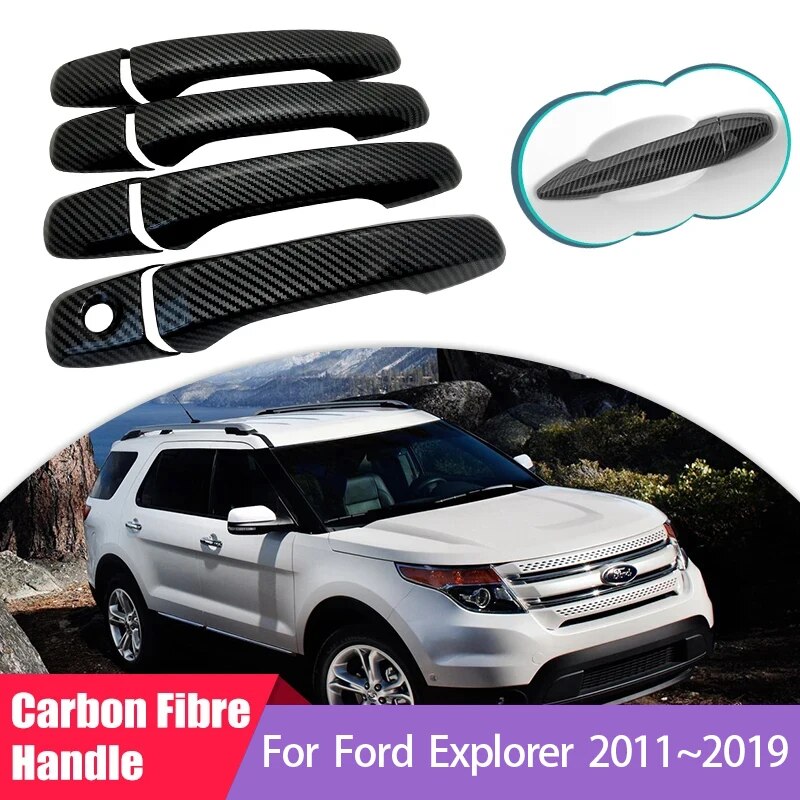 

Крышка дверной ручки из углеродного волокна для Ford Explorer U502 2011 2012 2013 2014 2016 2017 2018 2019, автомобильные внешние аксессуары, наклейки