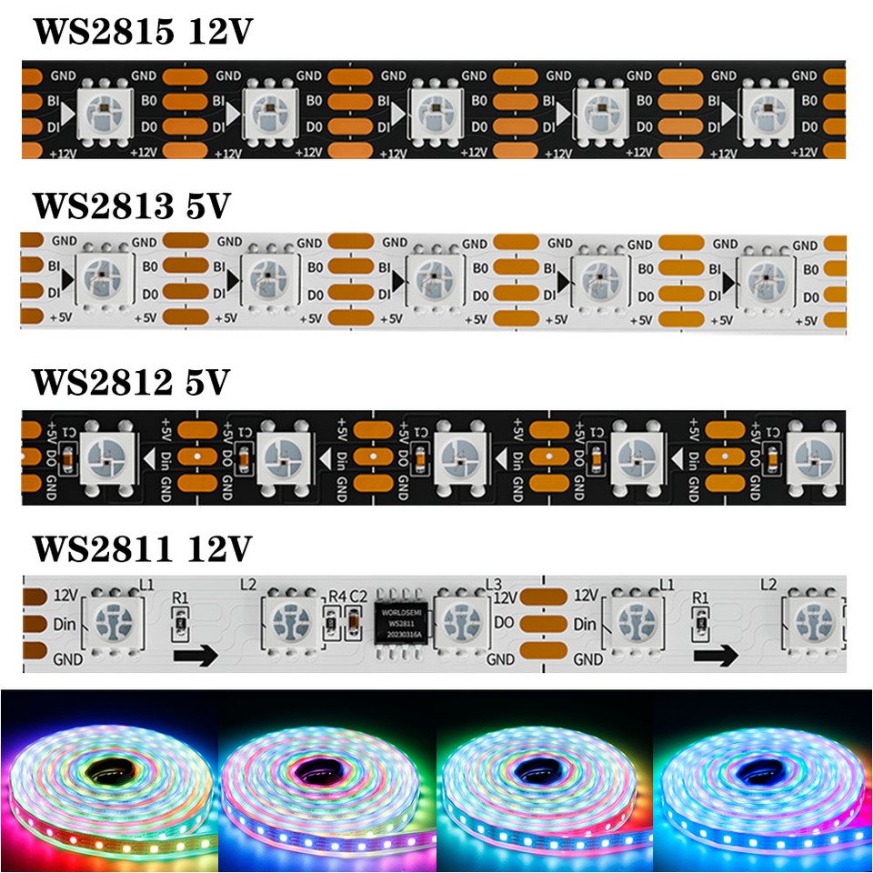 

RGB светодиодная лента WS2812 30/60/144 пикселей 5В/12В