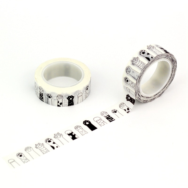 

GREATHOPE WASHI TAPE Черно-белая кошачья лапка 10 м