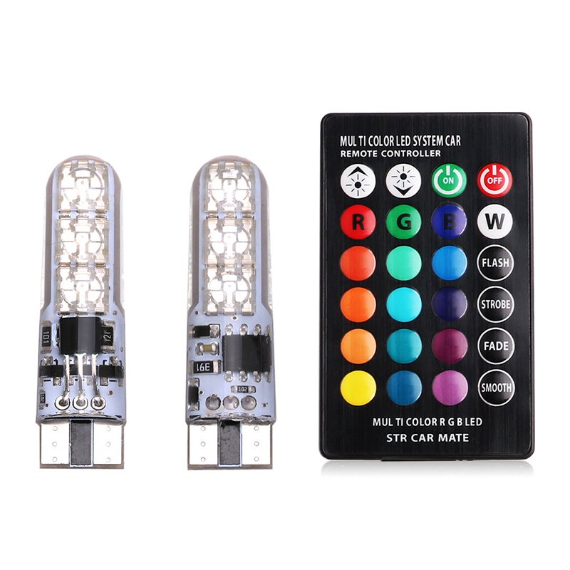 

T10 W5W RGB Светодиодная лампа для салона автомобиля с дистанционным управлением 194 168 LED Canbus 12SMD 5050 Чип Клиновые габаритные огни Автоматическая купольная лампа для чтения