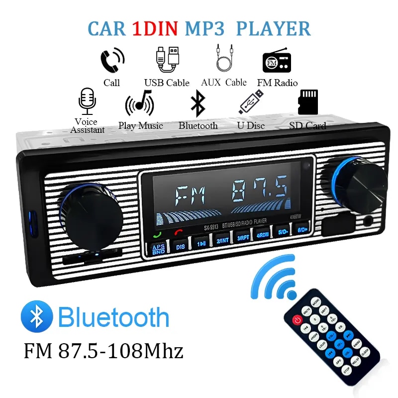 

Hippcron Автомагнитола 1 DIN стерео FM Bluetooth MP3 аудио плеер сотовый телефон гарнитура цифровой USB/SD с In Dash Aux вход