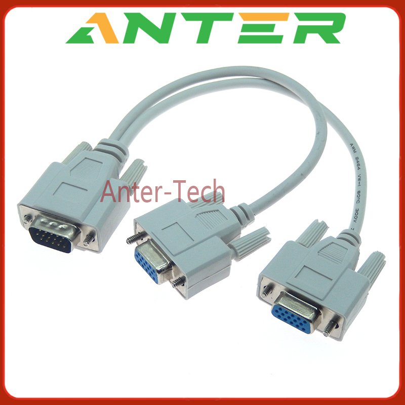 

RGB VGA SVGA «папа» на 2, VGA, два гнезда HDB15, удлинительный кабель-разветвитель с сердечником, разъем-адаптер VGA, преобразователь