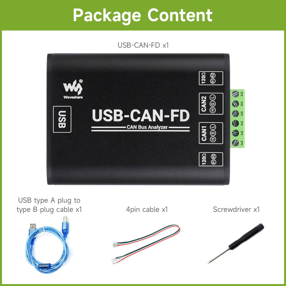 

Waveshare USB-CAN-FD Анализатор данных шины CAN/CAN FD