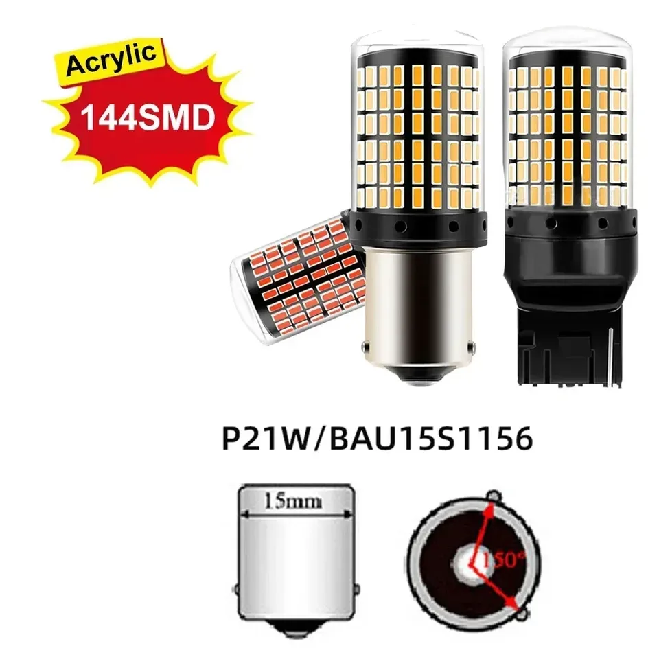 

1 шт., 12 В-24 В, сигнальная лампа 1156 BA15S P21W 1157 BAY15D P21/5 Вт T20 7443 W21/5 Вт 7440 W21W 144 светодиодная лампа автомобильного тормоза, авто лампа поворота