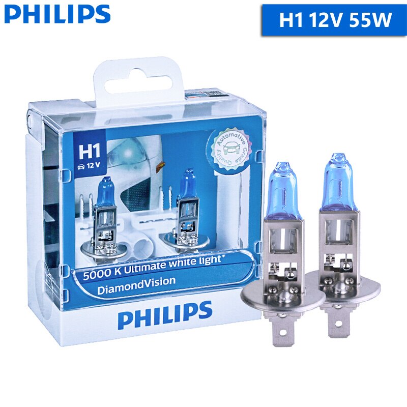 

Philips Diamond Vision H1 H4 H7 H8 H11 9005 9006 HB3 HB4 12V DV 5000K Холодный белый свет Автомобильная галогенная фара Противотуманная фара (Twin)