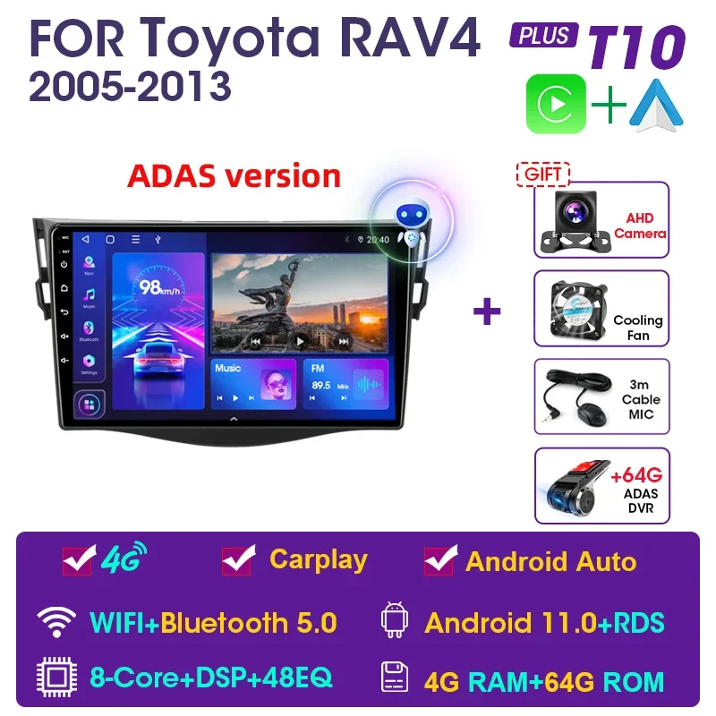 

Автомагнитола JMCQ, мультимедийный видеоплеер с GPS-навигацией для Toyota RAV4 Rav 4 2005-2013, 2din, 2 din, Carplay